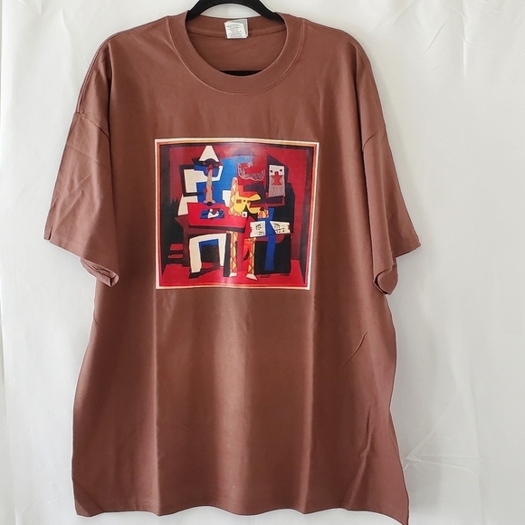 XXL Picasso Three Musicians Hanes Brown Graphic Short Sleeve Tee - Picture 11 of 11